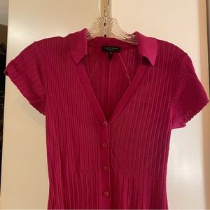 Rag & Bone Fuchsia Pink Ribbed Button Up Midi Dress